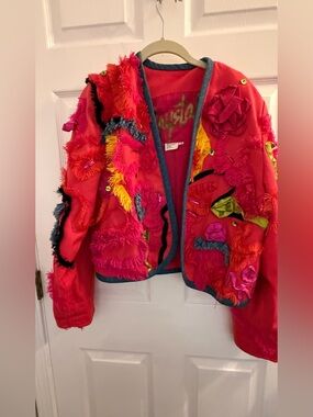 Vibrant Crystal Brand Pink Embellished Fringe Jacket